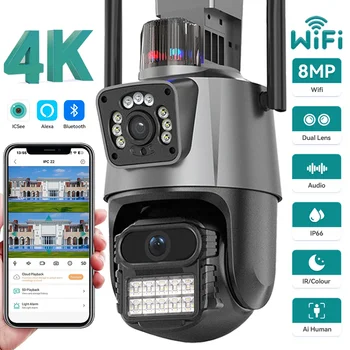 4K 8MP WiFi PTZ Surveillance Dual lens Dual Screen Camera Outdoor IP66 Waterproof 4MP AI Human Detect Security Video ICSEE APP 1