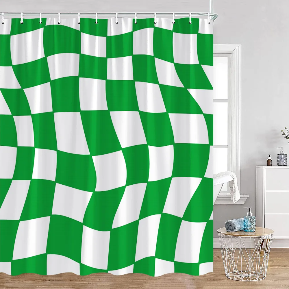 Colorful Checkerboard Shower Curtain Black White Blocks Distorted Chess Board Bathroom Curtain Modern Abstract Bath Decorations 3