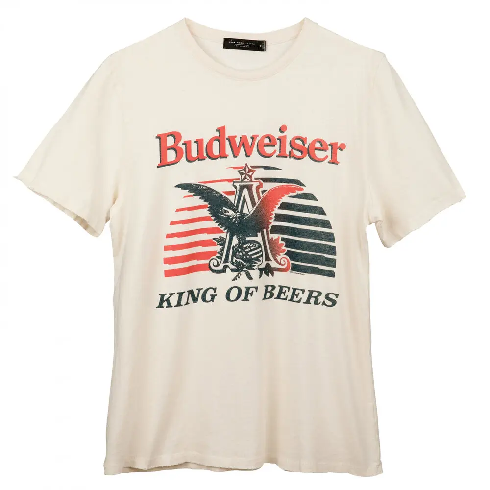 

Budweiser Lager Beer Vintage Logo T-Shirt by Junk Food BeigeAnime Pattern Men and women High quality cotton Short Sleeves