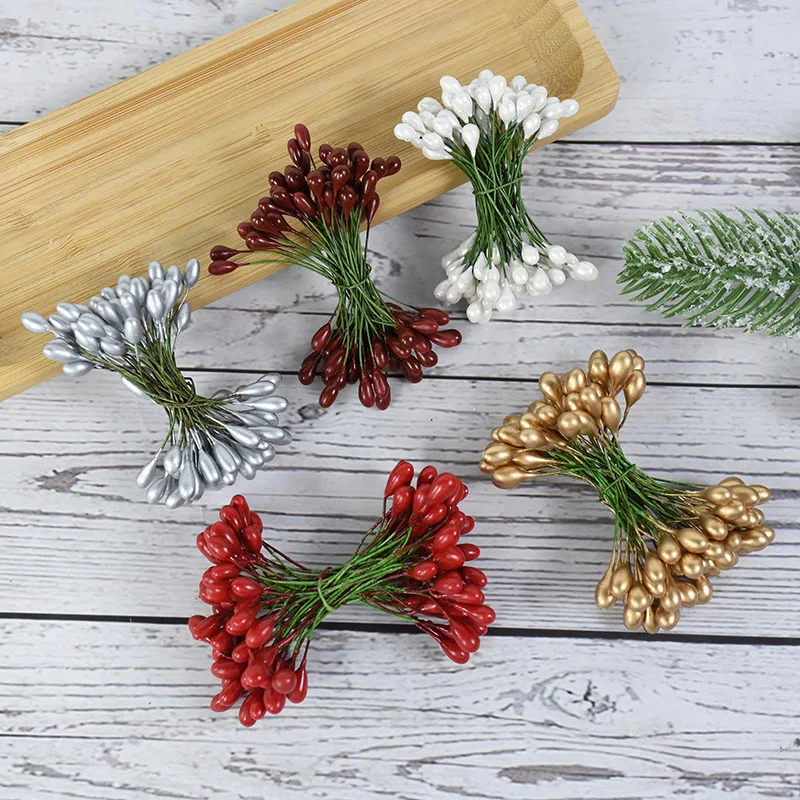 50PCS Gold/Rot/Silber/Weiß Doppel Köpfe Mini Blume Staubblatt Stampfer Hochzeit Dekoration DIY Weihnachten scrapbooking Geschenk Box Handwerk