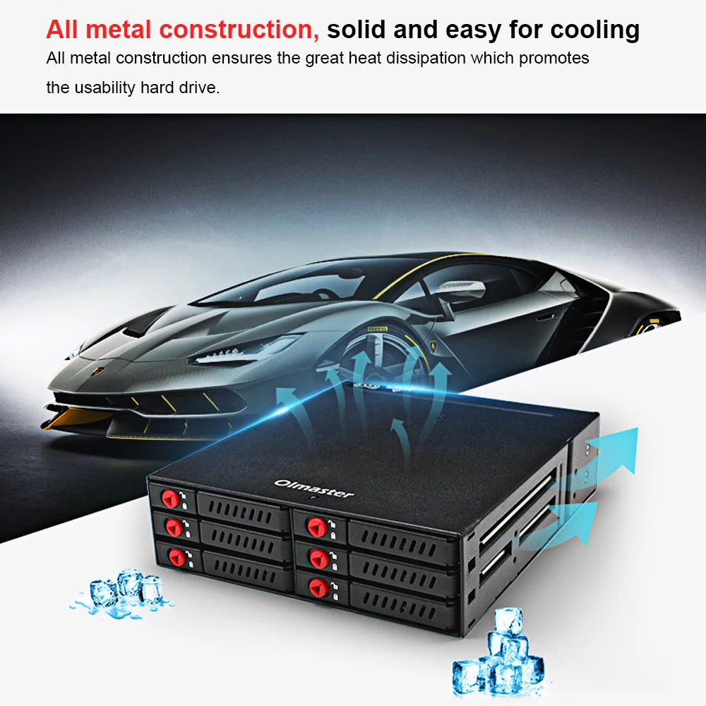 6베이 모바일 백플레인, 2.5인치 SATA HDD/SSD 하드 드라이브 지원, 냉각 팬 및 락커 내장, PC용 핫스왑 6Gbps, 5.25인치 드라이브 베이용