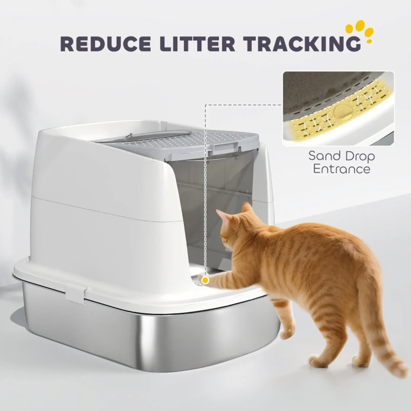 Large Stainless Steel Cat Litter Tray Metal Enclosure Cat Bed Furniture for Pet Supplies Cat Room