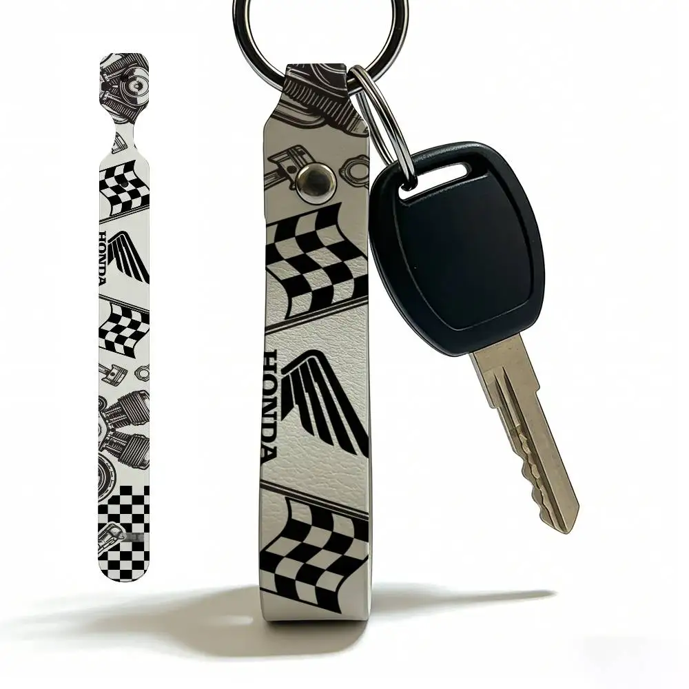 FOR HONDA RACING RIDE PU Leather Keychain Minimalist Key Holder Durable Key Organizer Car Keys Bag Accessories Gift