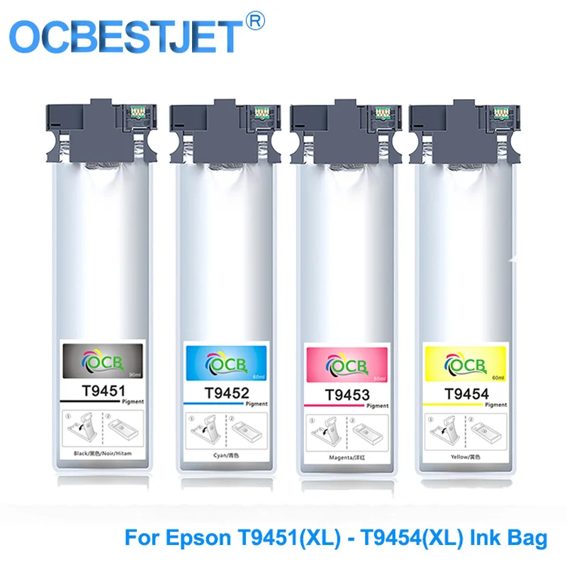 T9451 XL T9451-T9454 Pigment Ink Bag With Chip For Epson WorkForce Pro WF-C5290 WF-C5790 WF-C5210 WF-C5710 Printer