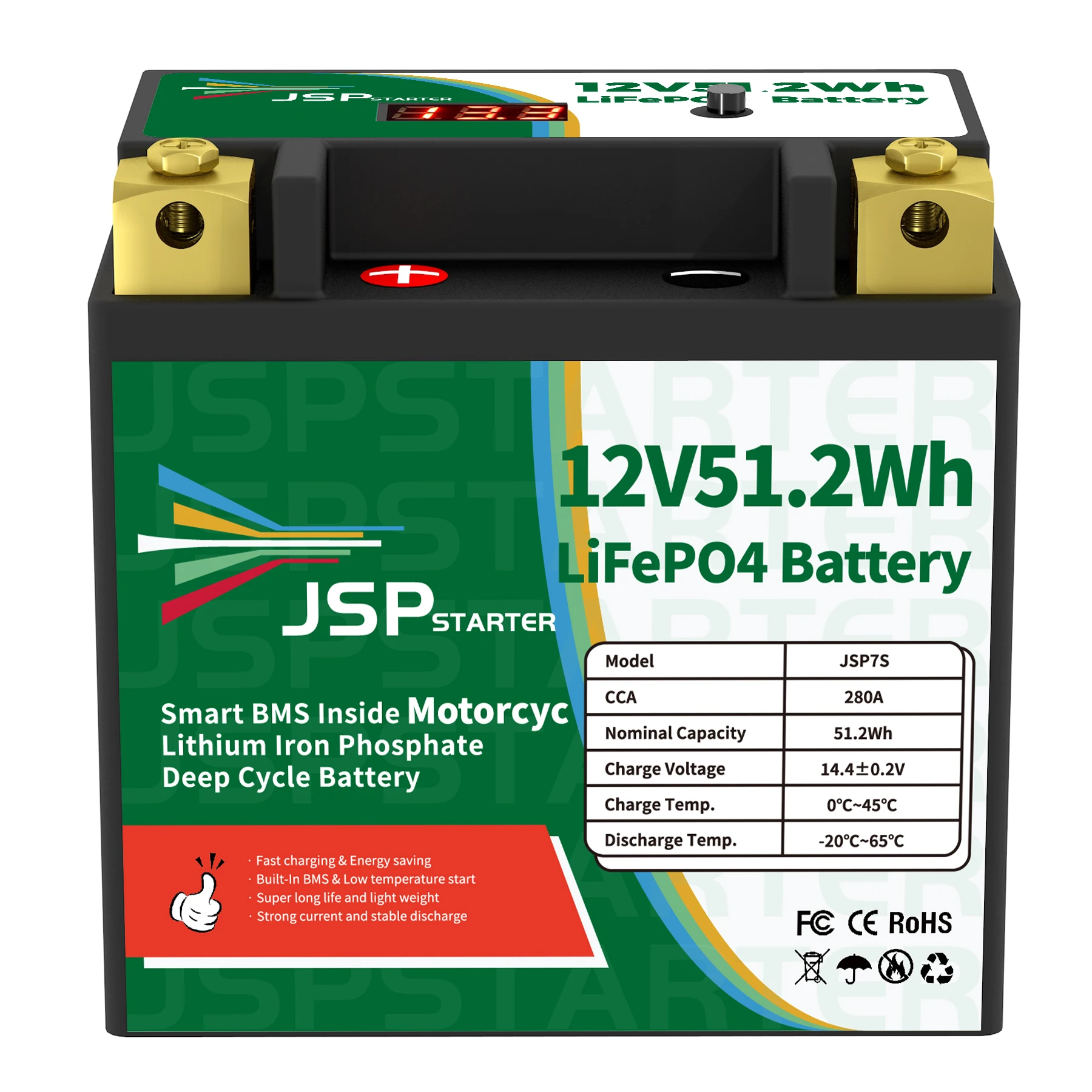 Jsp7S 12.8V 51.2Wh Cca 280A Bms Moto Start Batteria 12.8V Litio Ferro Fosfato Scooter Lifepo4 Batterie Ytx7S Ytz7S-Bs