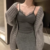 Débardeur en dentelle pour femmes, mignon, Sexy, court, blanc, coréen, sans manches, noir, gilet, Coquette, vêtements Y2k, été 2025 6