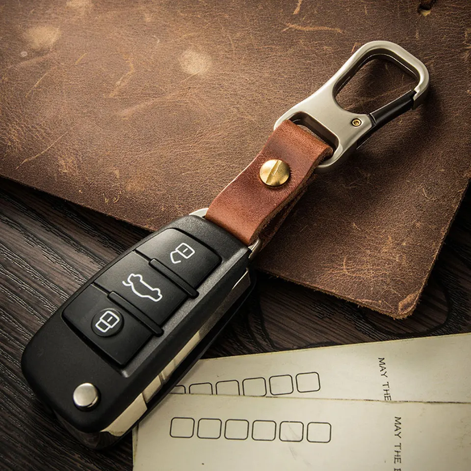 Vintage Embossed Brown Leather Men's Key Wallet Black Key Case Car Car