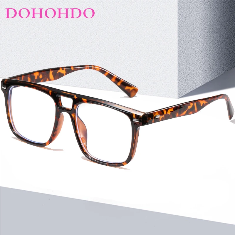 

DOHOHDO Double Beam Anti-blue Light Women Eyeglasses Fashion Rivet Flat Mirror Glasses Frame For Men Trend Fake Eyewear Frames