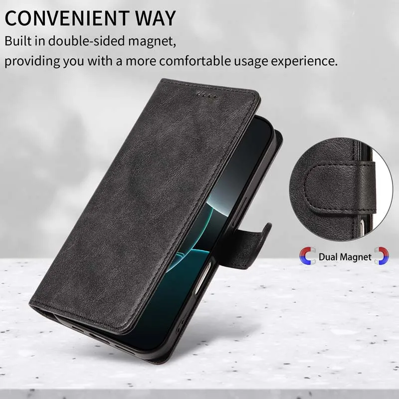 Elegant Leather RFID Blocking Phone Case with Anti-Theft Protection and Flip Wallet Design