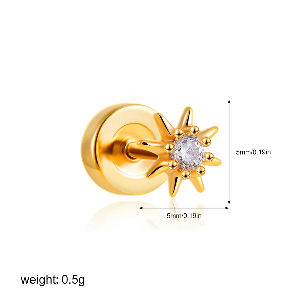 1 STÜCK Edelstahl Zierliche CZ Blume Herz Sonne Stern Ohrstecker für Frauen Flache Rückseite Winziger Ohrring Tragus Knorpelpiercing 20G – Detail 18