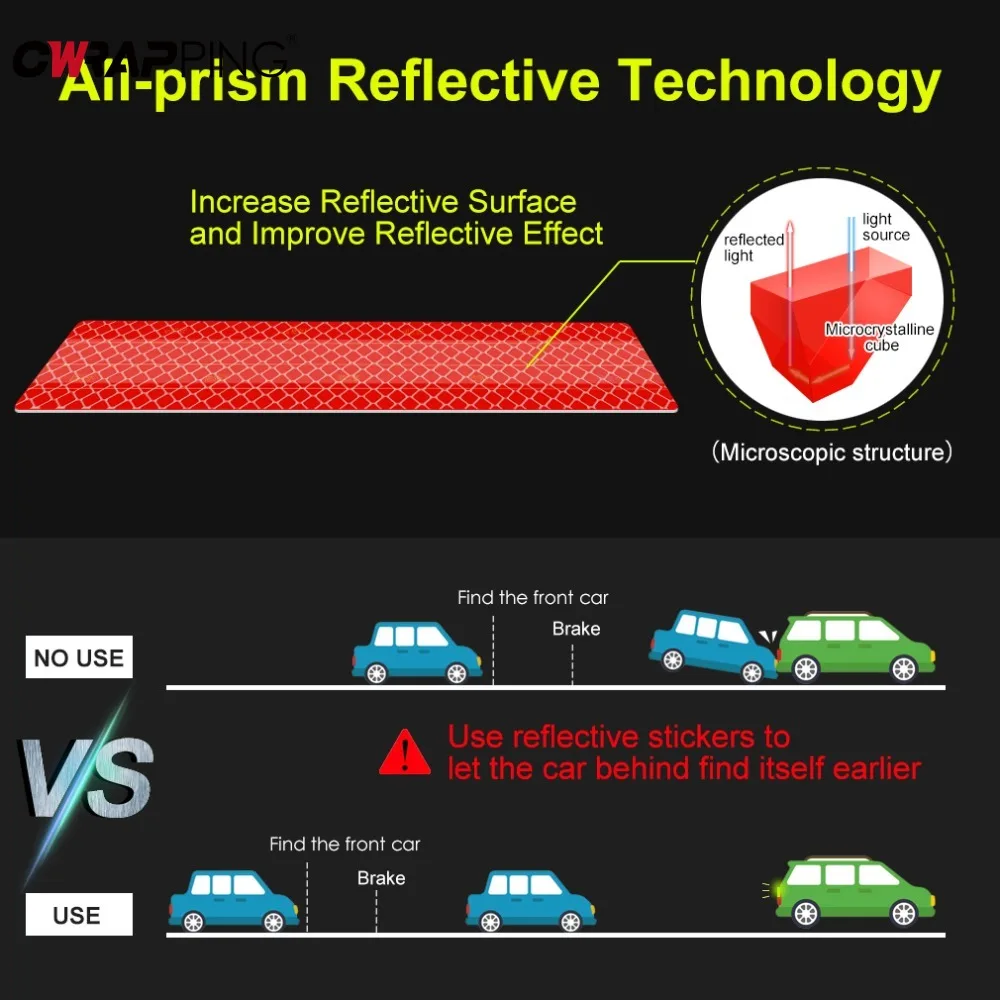 Reflective Car Sticker 90cm Reflective Warning Safety Tape Anti Collision Night Warning Reflective Sticker for Automobile Trunk
