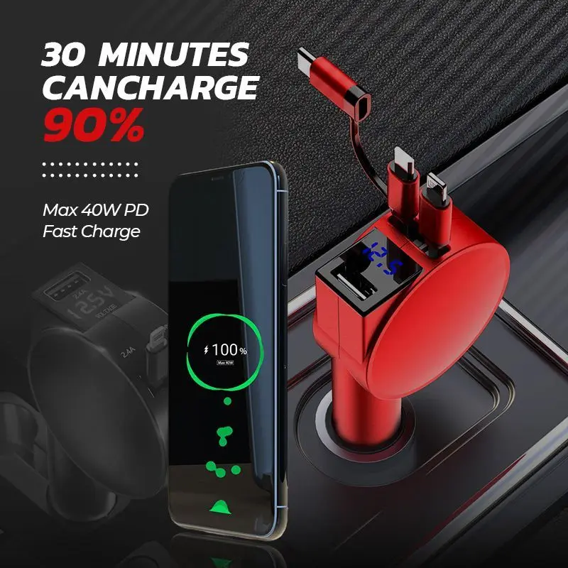 Retractable Iphone Car Charger, Charger Car 3 Connector