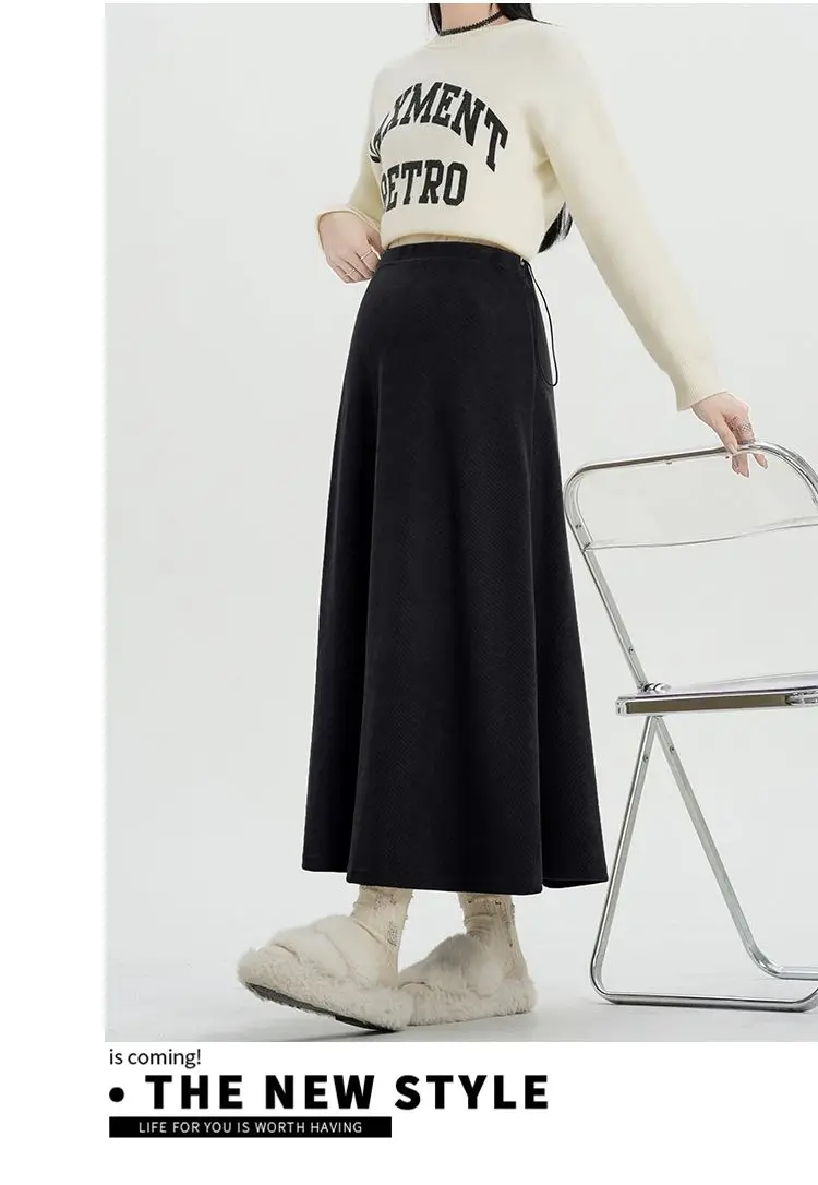 Good Quality Pregnant Woman Autumn Skirts Korean Style Drawstring Waist Fashion Maternity Long A-line Skirt Lady Umbrella Skirt