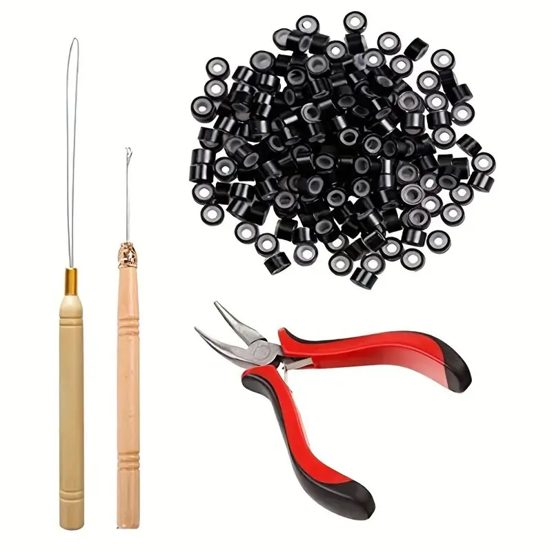 Hair Extension Tool 3-Piece Set Wig Hair Extension Bundle Silicone Buckle Bending Pliers Hook Needle Set Hair Extension Tool Set