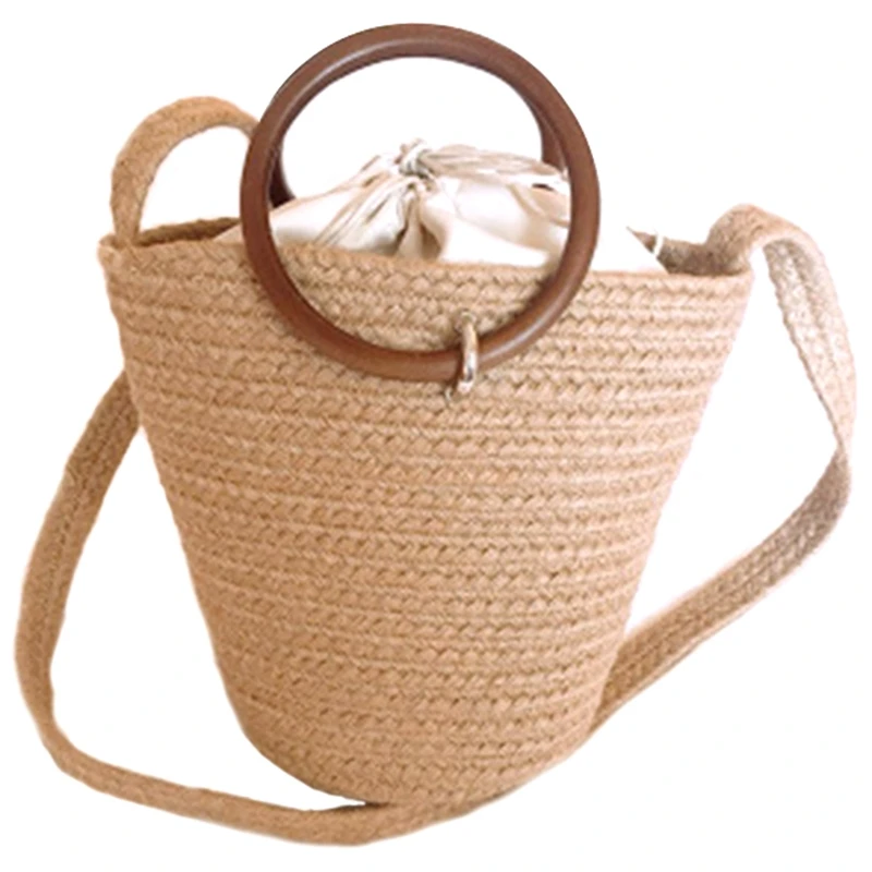 

Милая соломенная сумка-мешок ручной работы, пляжные плетеные мешки для праздника, в богемном стиле для девушек