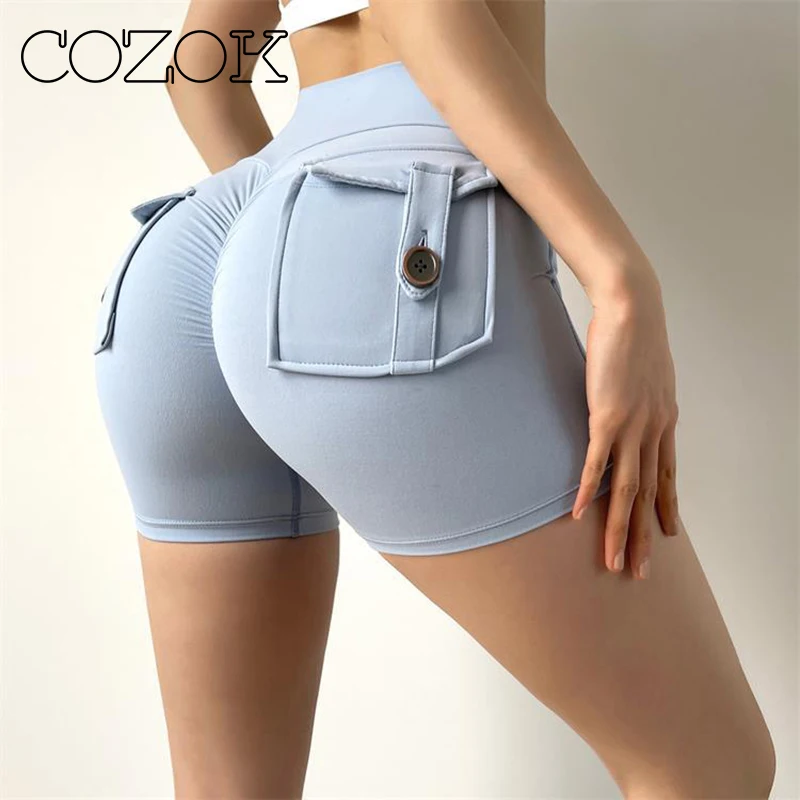 

COZOK женские облегающие шорты черные женские спортивные шорты с карманами для тренажерного зала пикантные шорты с высокой талией для тренировок с эффектом пуш-ап штаны для фитнеса и велоспорта обтягивающие