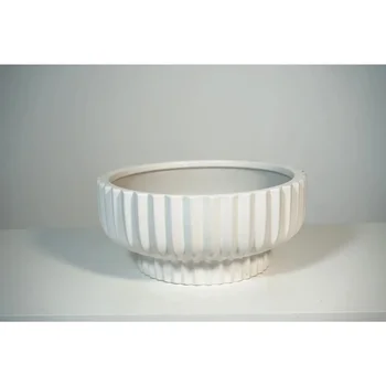 White Round Ceramic Flower Pot, 12-Inch Fischer Style Planter for Home or Garden 4