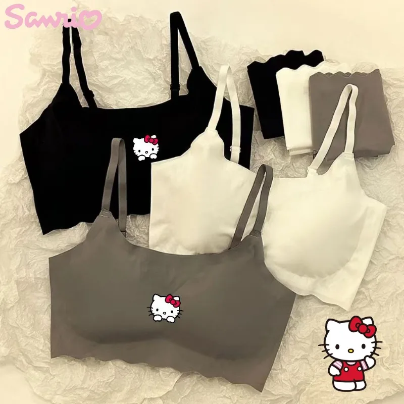 

Sanrio Hello Kitty Ice Silk Underwear Girls 2 Sets of Without Marks Gathered Bra Set Sports Students Halter Beauty Tank Top