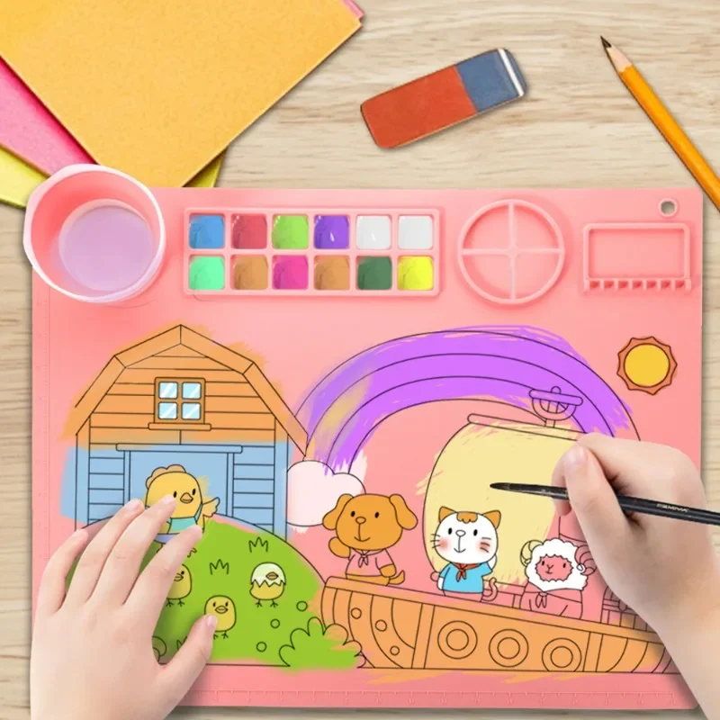 1PCS Silicone Painting Pad Brush Holder Crafts Silicone Pad Multifunctional Silicone Art Painting Art Clay Graffiti Mat Washable 4