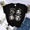 Cat Coffee Art Letter Printed T-shirt Women Breathable O-Neck Short Sleeve T Shirt Female Loose Streetwear Casual Clothes Tops 1