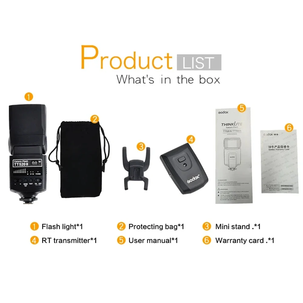 Godox TT520II Drahtloser Kamerablitz Speedlite Thinklite mit integriertem 433-MHz-Signal für Canon Nikon Pentax Fujifilm Olympus DSLR