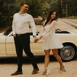 Elegant Short A-Line Wedding Dress Women 2024 White Sweetheart Open Back Long Sleeve Tulle Bridal Gown Simple Vestidos De Novia