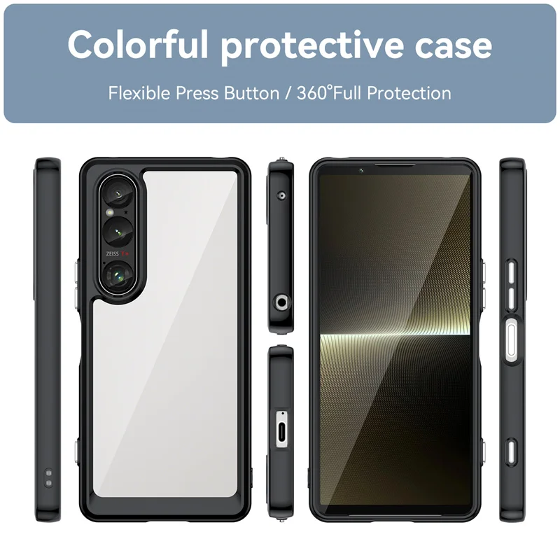 SHIEID Trasparente Cover per Sony Xperia 1 V, Bordi colorati per