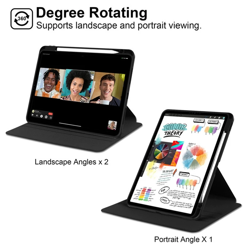Rotating Stand Case with Pencil Holder and Acrylic Back for iPad Pro 13 Inch, Auto Wake/Sleep Function