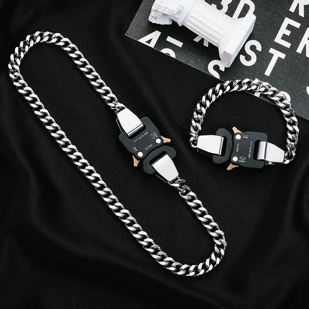 

Hipster thick chain metal clasp INS bracelet cool handsome high street biker style function buckle bracelet collarbone chain
