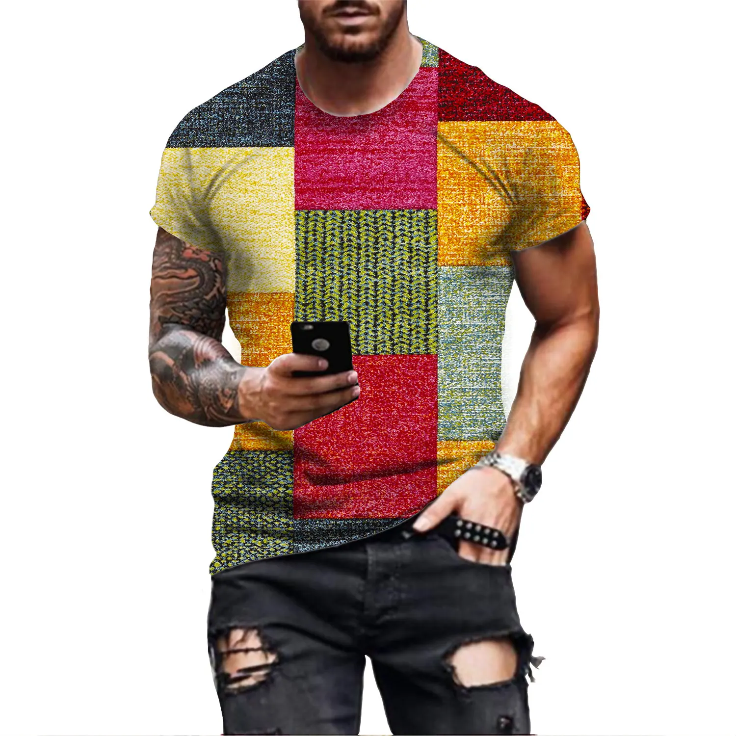 

2022 Summer Fashion T-shirt Men's 3D Printed T-shirt Breathable Street Style Stitching Print T-shirt Men's tee