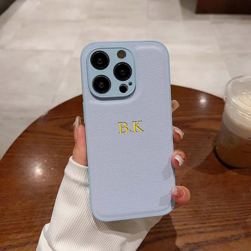 thumbnail image 1 of Personalise Custom Initials Name Letters Leather Phone Case For iPhone 15 14 13 12 11 Pro X XS Max XR 7 8 Plus Shockproof Cover, 1 of 5