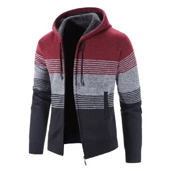 plus velvet thick sweater large size men's coat hooded cardigan jacket hat zipper sweater coat knitted sweater men  cardigan