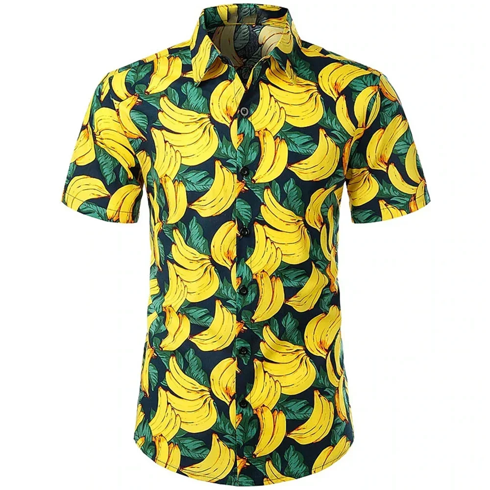 Men's Short Sleeved Shirt, Hawaiian Shirt, Fruit, watermelon, Banana Pattern Print, Street Casual, Printed Button Down Jacket
