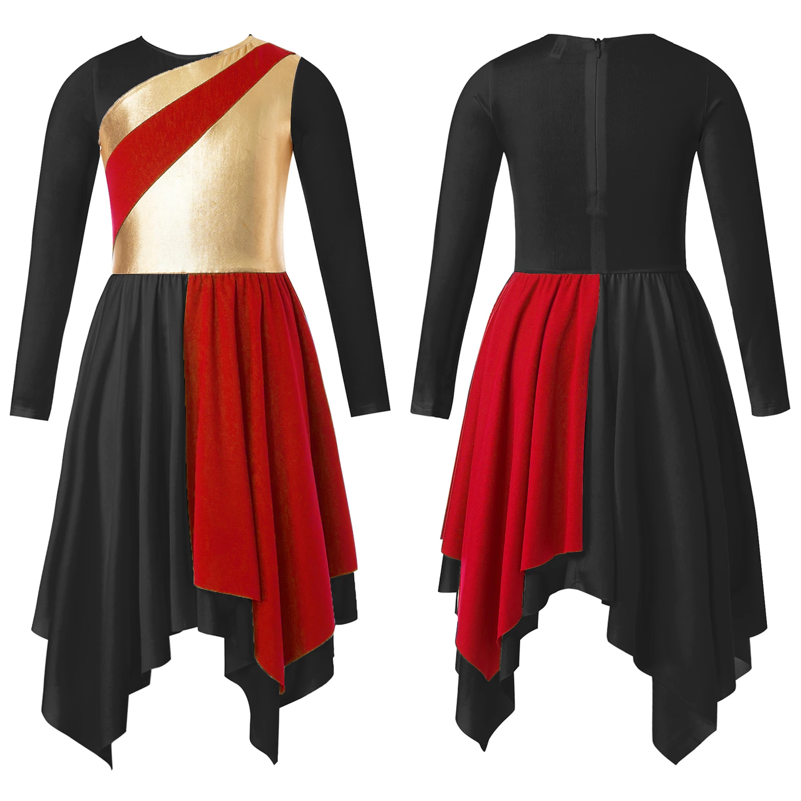 thumbnail image 1 of Vestido de baile lírico de Ballet de alabanza litúrgica para niñas, falda metálica de manga larga, bata de adoración para iglesia, disfraz de vestido de actuación, 1 of 5
