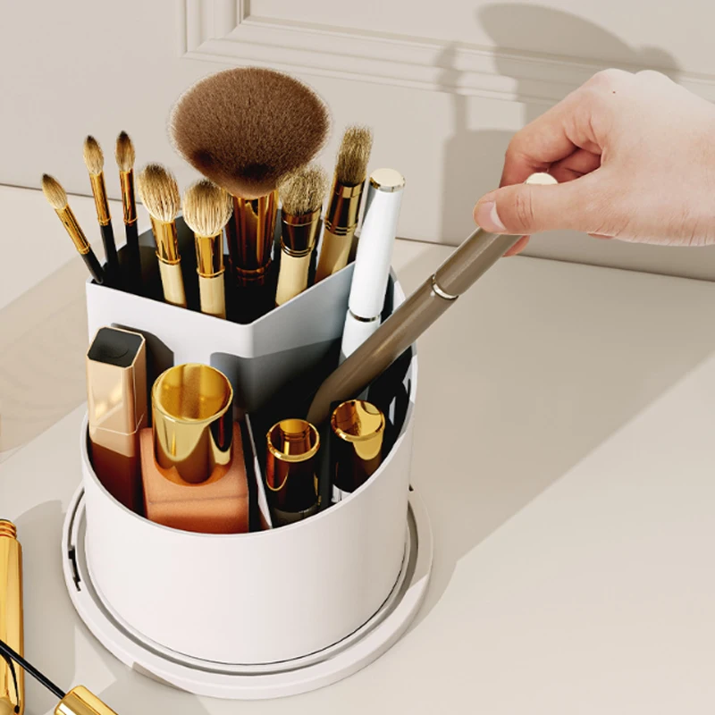 360° Rotating Makeup Brush Storage Container Dustproof Divider Desktop Makeup Storage Box Lipstick Eyebrow Pencil Holder 5