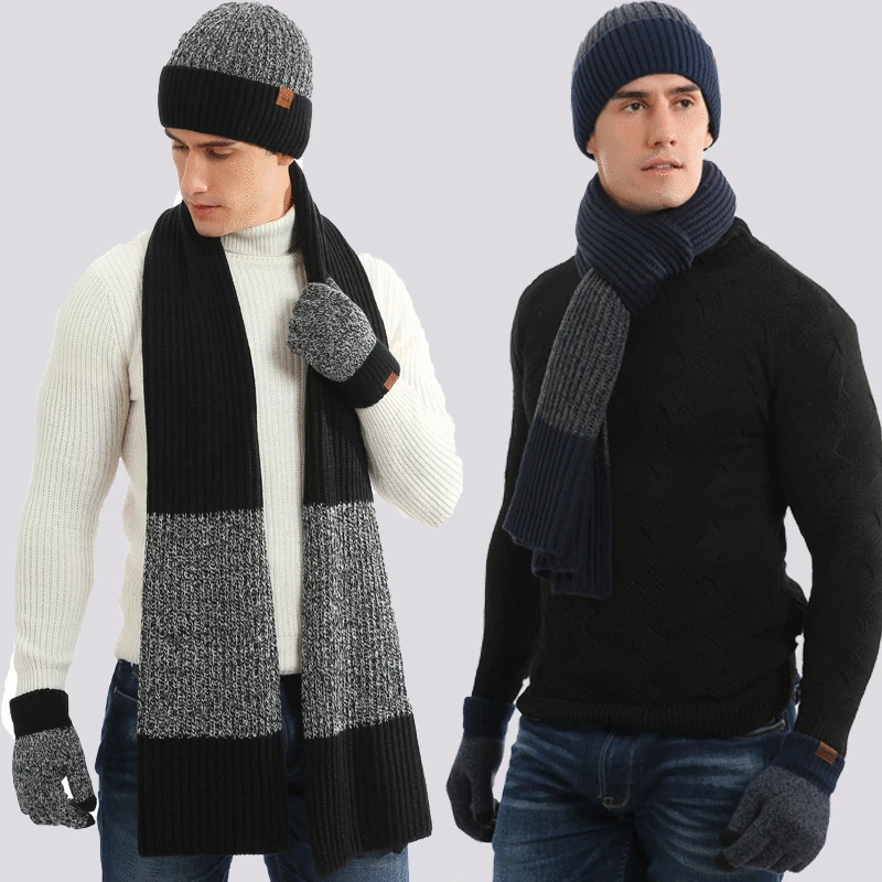 autumn-winter-new-fashion-trend-luxury-men's-and-women's-universal-thickened-cold-and-warm-hat-scarf-and-glove-three-piece-set