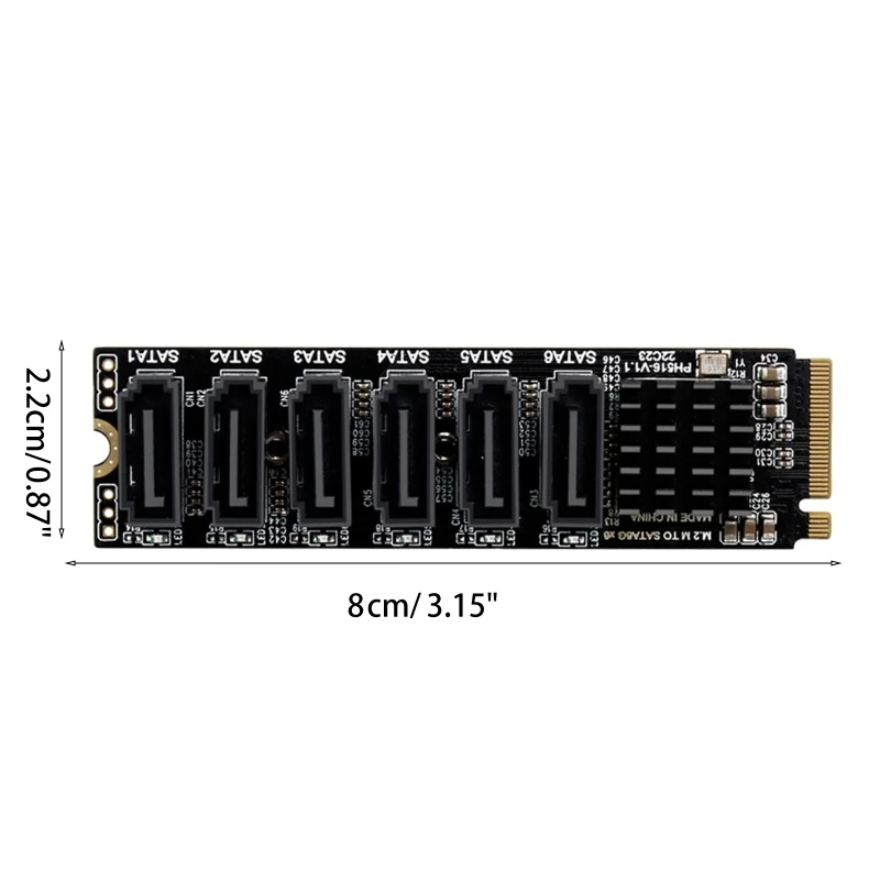 DN59 6-Port for M.2 Sata PCIE Riser Card M2 NVME to Sata 3.0 Expansion Card ASM1166 6GB/S Adapter 6x SATA3.0 Riser Expansion