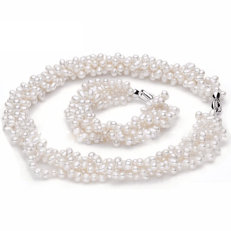 

100% White Natural Freshwater pearl Jewelry Real pearl Necklace & Bracelet Jewelry for Women Fashion Charm Accessory
