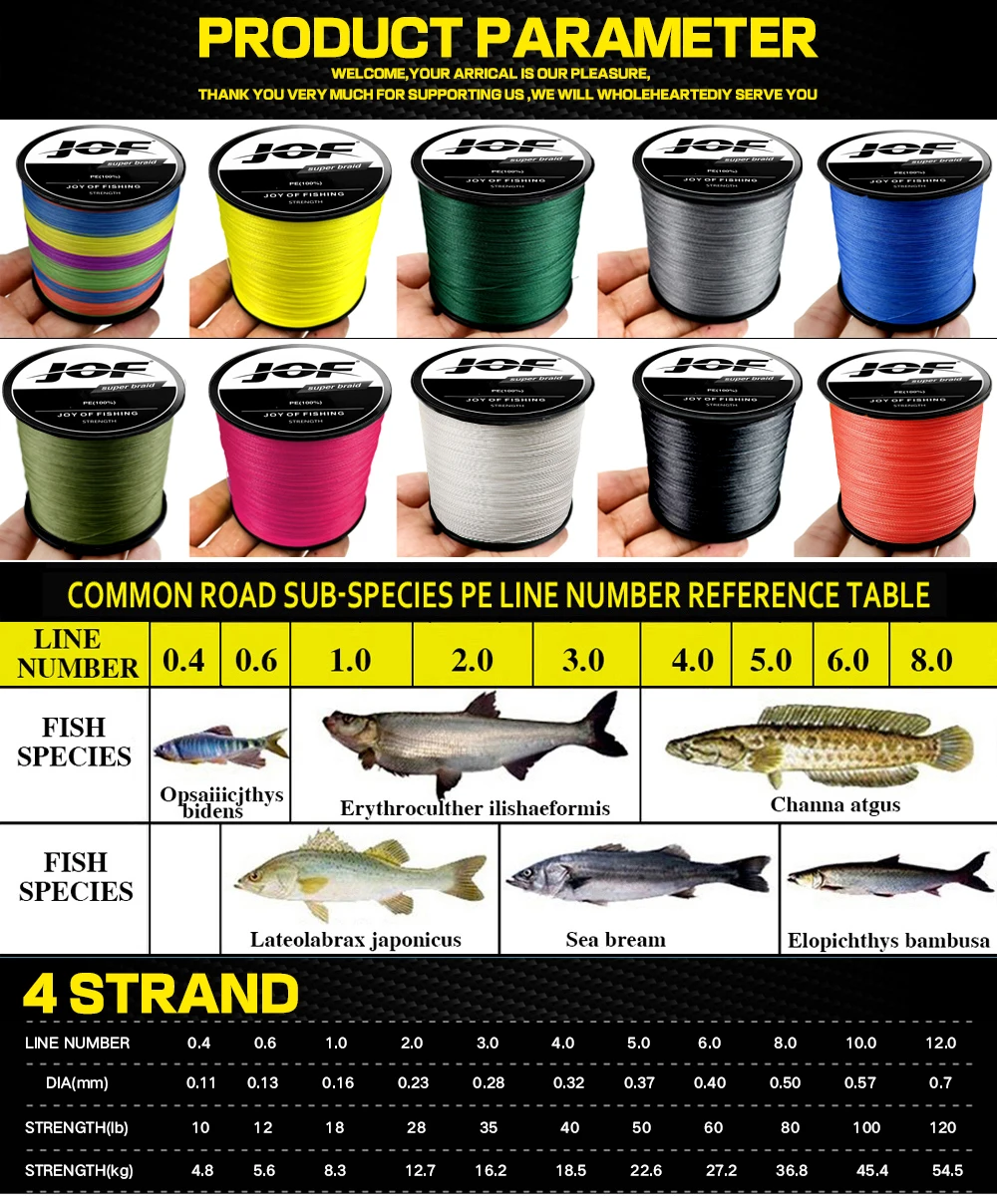 JOF 4x Braided 300M 500M 1000M PE Fishing Line Multifilament Smooth Fishing Line for Fishing Lure Bait Carp Fish 10-80LB 2