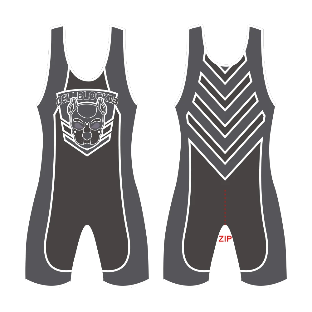 Kennel Club CB13 Men's Wrestling Zipper Singlets One-Piece Powerlifting Sleeveless Gym Sport Sexyman Clothing