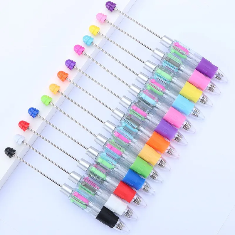 

100PCS New 4-color Refill Beaded Ballpoint Pen DIY Beadable Pens Student Stationery Plastic Gift Pen School Office Pen Supplies
