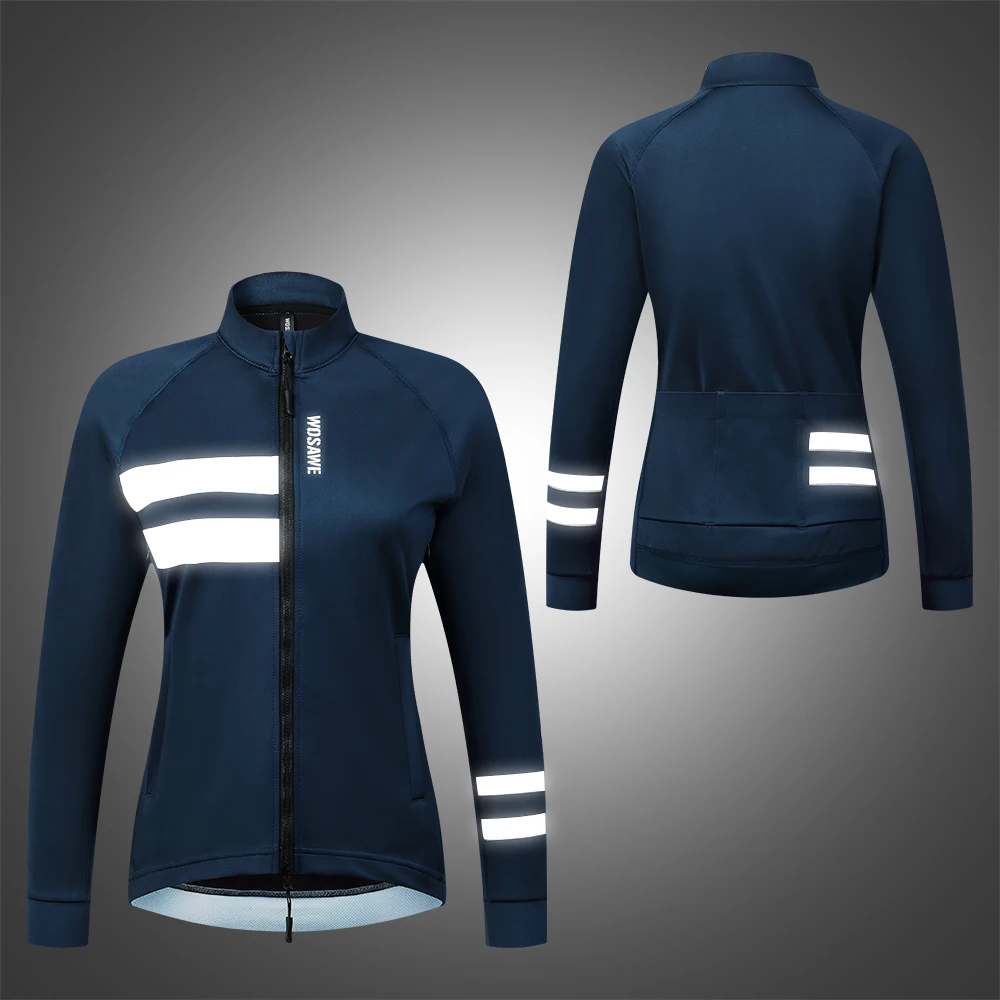 Cycling Jacket Cycling Clothes Reflective Jacket WOSAWE Womens Winter Bike Jackets Warm Up Long Jersey Fleece Windproof Reflective Cycling Jacket with YKK zipper