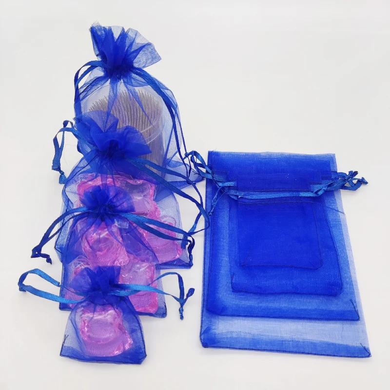 100pcs Royal Blue Gift Bag Wedding Jewlery Pouch Bags Organza Gift Bags Christmas Gift
