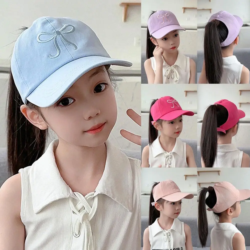 Baseball Baby Sun Hat Bows Children Adjustable Summer High Ponytail Hollow Empty Top Hip Hop Girls