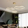 Modern Led Pendant Lights Home Lighting Brushed Rings Ceiling Mounted Chandelier Round Hanging Lamp Gold Coffee Color Lustre 4