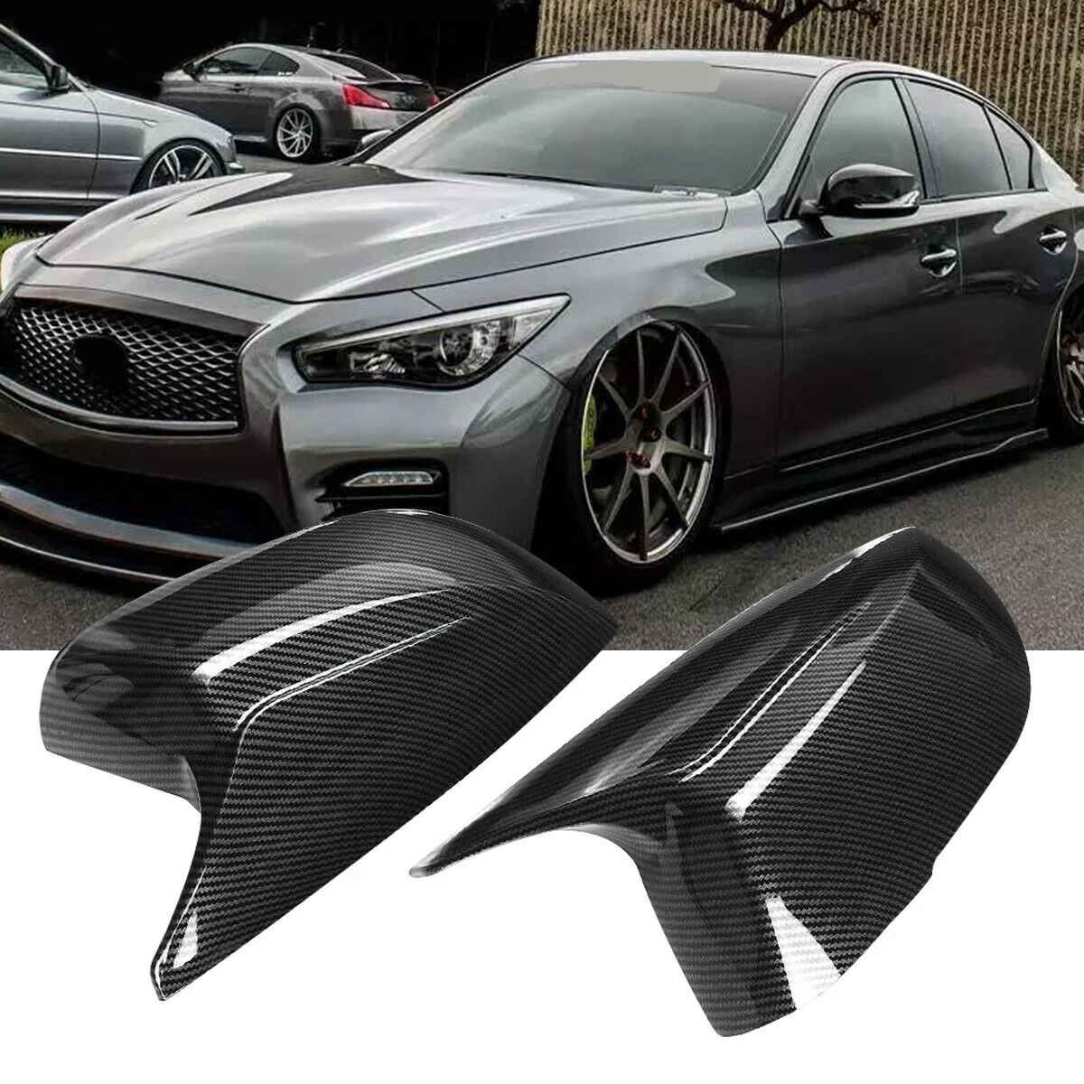 Carbon Fiber Look ABS Plastic Rearview Mirror Cover for Car