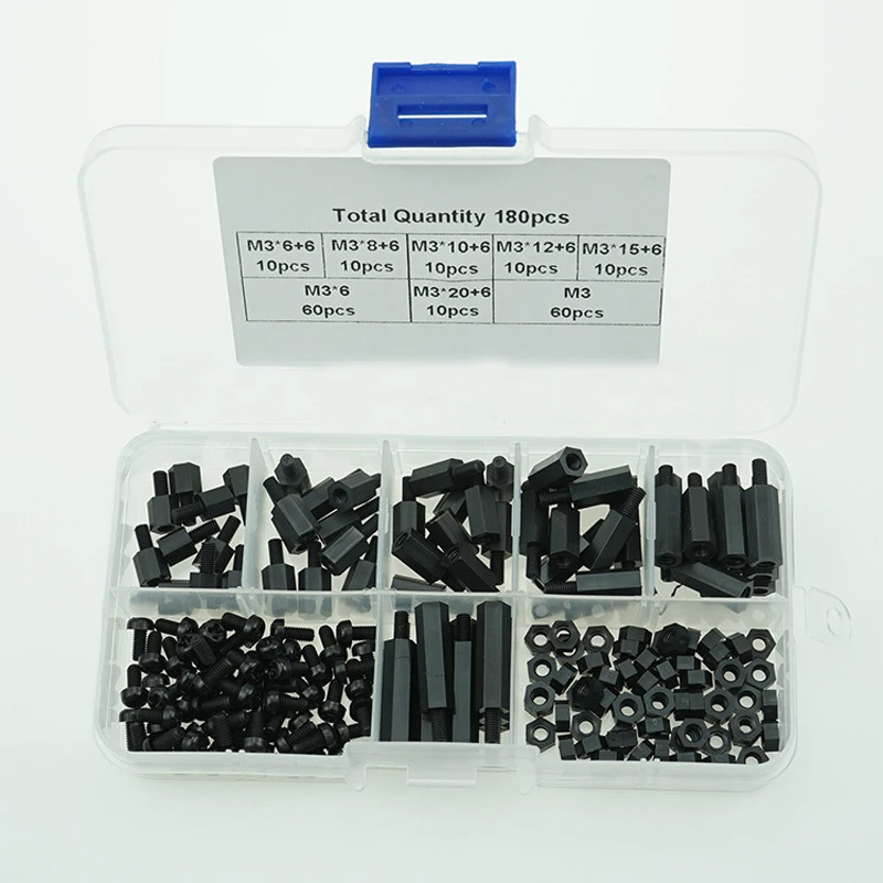 M3 6-20mm Nylon Hex Screw Nut PCB Standoffs Assortment Kit Fastener Hardware 180pcs