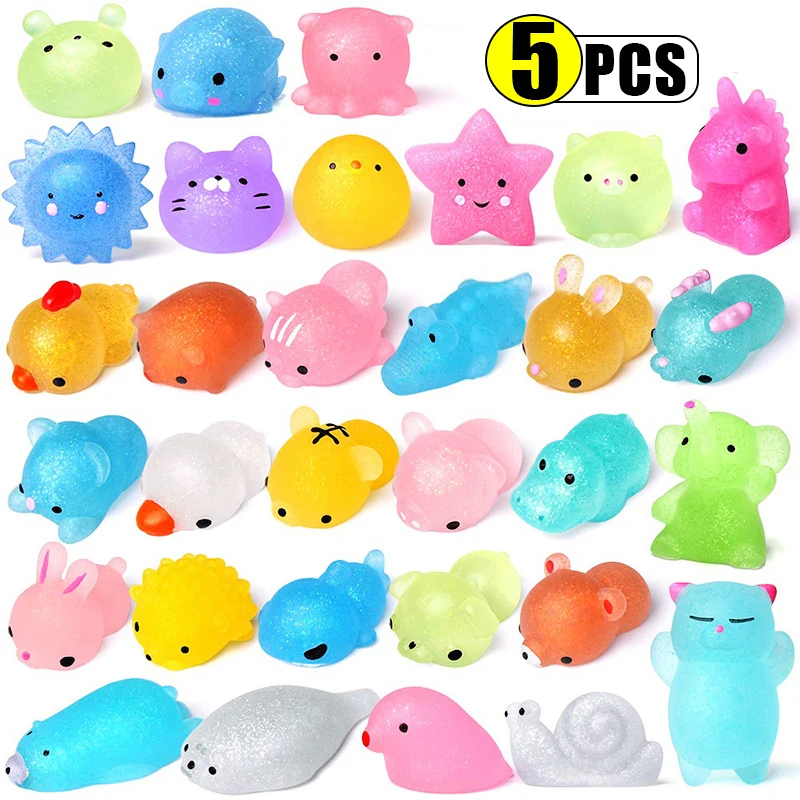 

1-5pcs Cute Transparent Gold Powder Animal Dumpling Decompression Toys Soft Glue Extrusion Slow Rebound Kids Toy Vent Small Gift