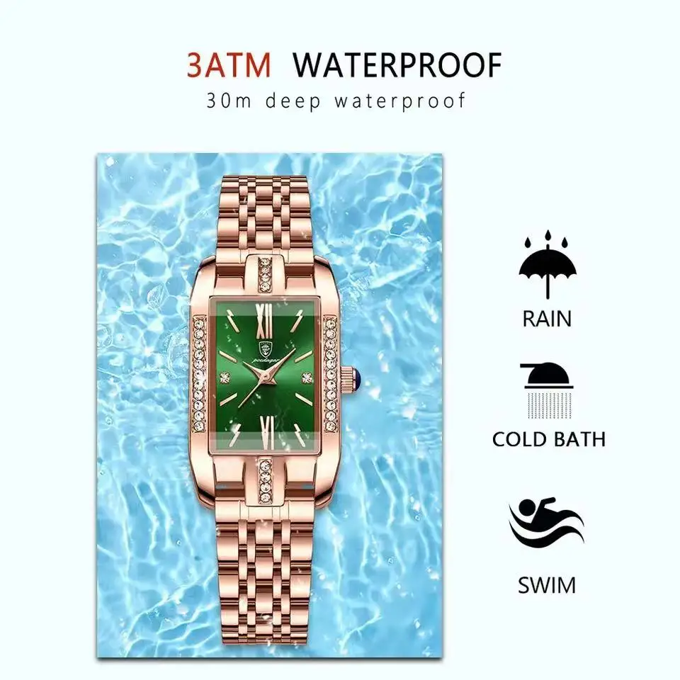 POEDAGAR High Quality Diamond Watch Top Brand Luxury Fashion Business Rectangle Waterproof Quartz Ladies Watches Stainless Steel 5