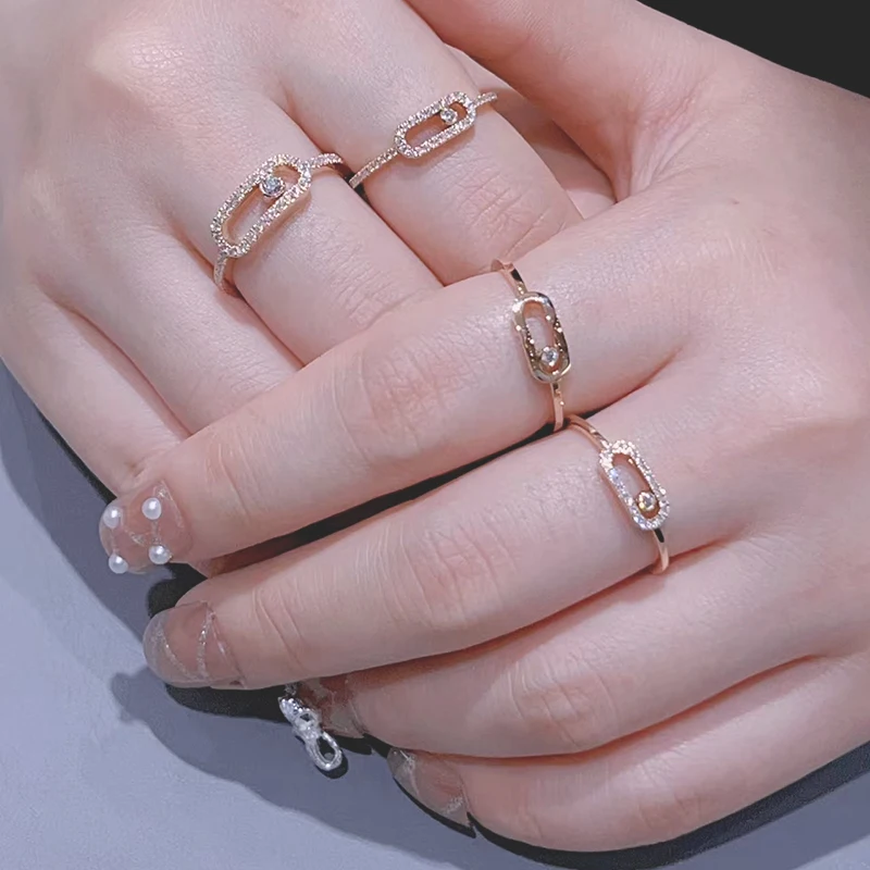 High quality 925 sterling silver exquisite fashion single diamond sliding ring Ladies luxury jewelry Christmas Valentine gift 6